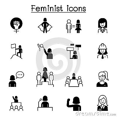 Female, woman, feminist, womenâ€™s day icons set vector illustration graphic design Vector Illustration