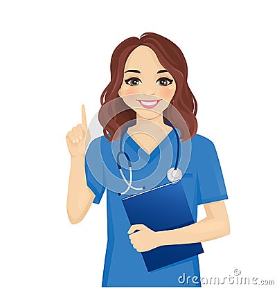 Female woman nurse character pointing Vector Illustration