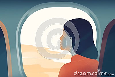 train woman window seat passenger flight transportation journey trip character plane. Generative AI. Stock Photo