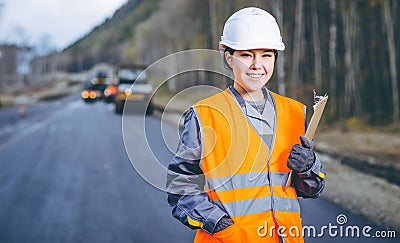 Female worker road construction Stock Photo