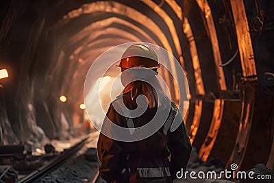 Female worker in the smelting plant. Industrial and industrial background. Stock Photo