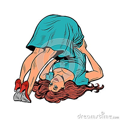 Female yoga. Girl in a dress in a funny pose Vector Illustration