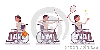 Female young wheelchair user and sport activity Vector Illustration
