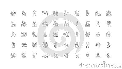 Femenism concept illustration, linear icons, line signs set, vector collection Vector Illustration