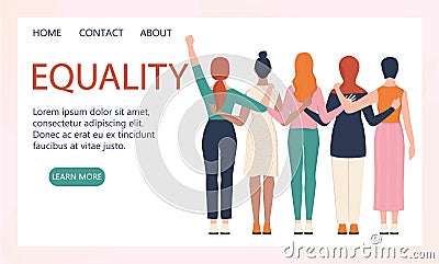 Femenism concept. Women support organization website colored icons. Vector Illustration