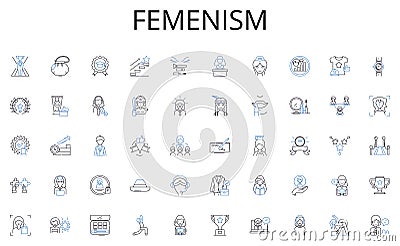 Femenism line icons collection. Creativity, Advancement, Piering, Breakthrough, Progression, Inventiveness Vector Illustration