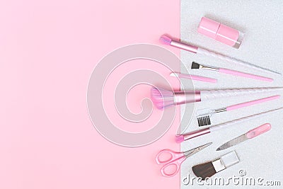 Beauty unicorn makeup brushes with pink gift Stock Photo