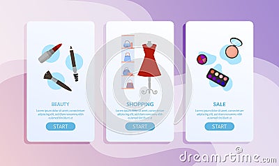 Feminine Beauty Accessories and Clothes Page Set Vector Illustration