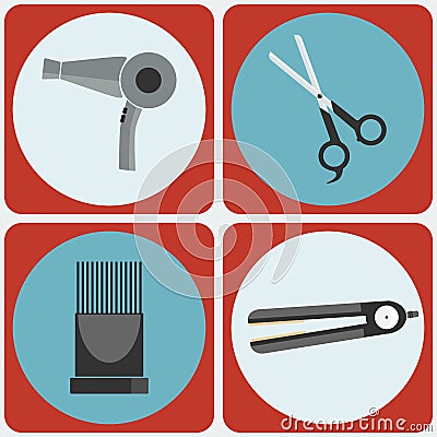 Feminine Beauty Hairstyling Tools colorful icon set Vector Illustration