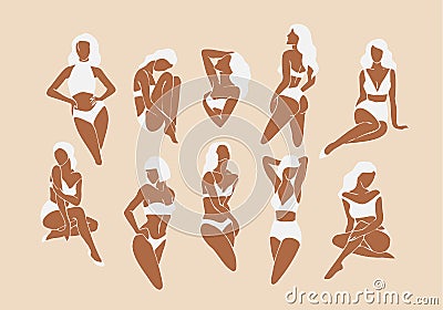 Feminine concept illustration. Woman in minimal paper cut mosaic style. Fashion illustration by femininity, beauty and Vector Illustration