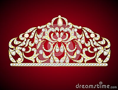 feminine decorative tiara crown with jewels Vector Illustration