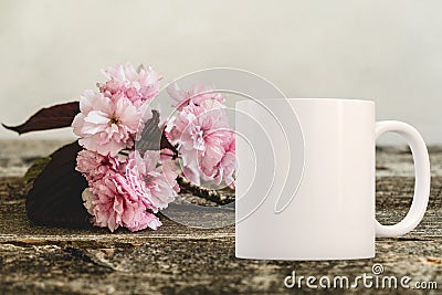 Feminine floral White Mug Mockup. Stock Photo