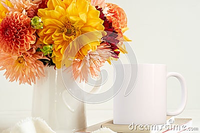 Feminine floral White Mug Mockup. Stock Photo