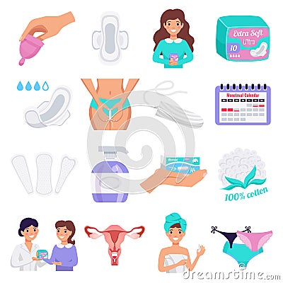 Feminine Hygiene Flat Set Vector Illustration