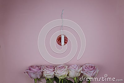 Feminine hygienic tampon with a red signal warning of the beginning of menstruation and delicate flowers Stock Photo