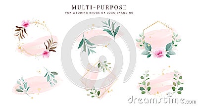 Feminine logo collections, hand drawn modern minimalistic and floral and watercolor badge templates for wedding card, branding, Vector Illustration