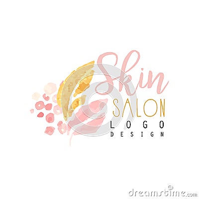 Feminine logo design for spa salon with abstract pattern. Label with pink and golden gentle colors. Healthcare and Vector Illustration