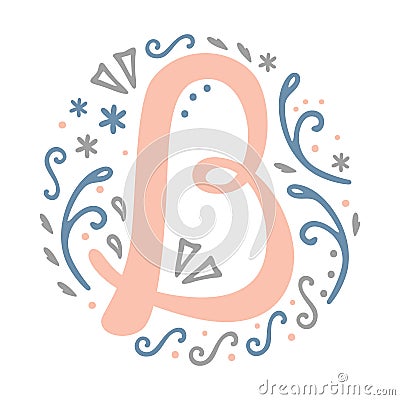 Feminine Monogram Design ` B ` letter alphabet - art nouveau style Vector Illustration