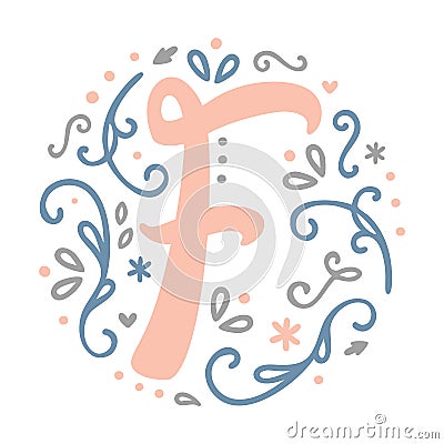 Feminine Monogram Design ` F ` letter alphabet - art nouveau style Vector Illustration