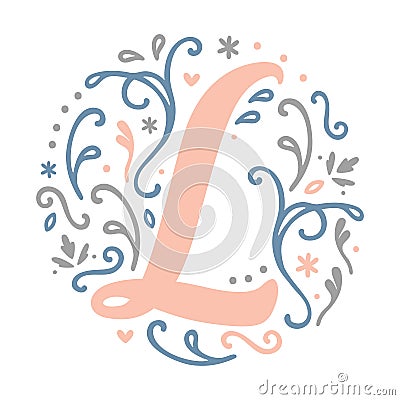 Feminine Monogram Design ` L ` letter alphabet - art nouveau style Vector Illustration