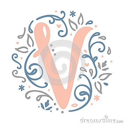 Feminine Monogram Design ` V ` letter alphabet - art nouveau style Stock Photo