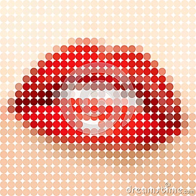Feminine mouth, lips, vector circle color tone dots. Vector Illustration