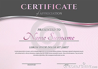 Feminine Pink Certificate Diploma Template Vector Illustration