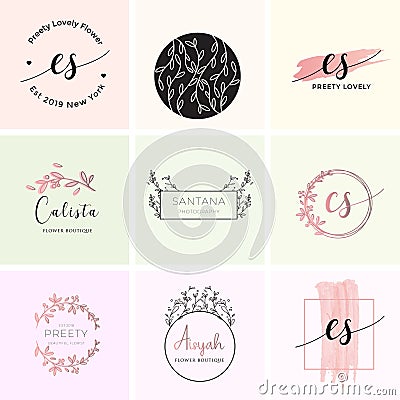 Feminine Premade logo bundle branding Vector Illustration