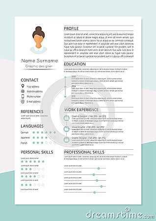 Feminine resume with infographic design Stock Photo