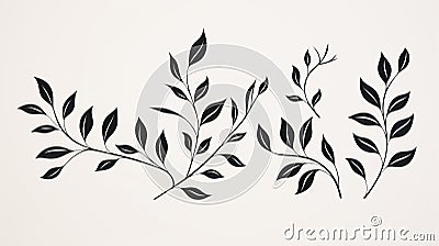 Feminine Sticker Art: Minimalist Outlines Of Leaves On White Background Cartoon Illustration