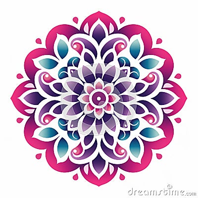 Feminine Sticker Art: Pink And Blue Mandala Pattern On White Background Stock Photo