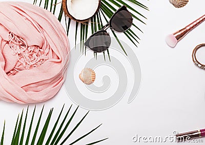 Feminine summer accessories on the white background Stock Photo