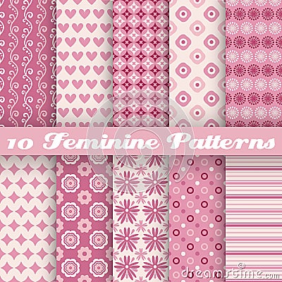 Feminine vector seamless patterns (tiling). Fond Vector Illustration