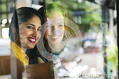 Femininity Bonding Brunch Cafe Casual Socialize Stock Photo