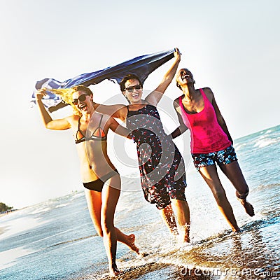 Femininity Girls Summer Beach Vacations Concept Stock Photo