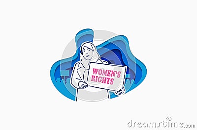 Feminism, girl power, International Women`s Day concept. women protesting and vindicating their rights. Women empowerment. Paper Cartoon Illustration