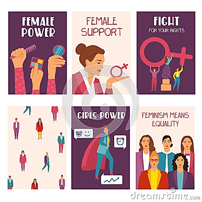 Feminism movement cards collection on white background Vector Illustration