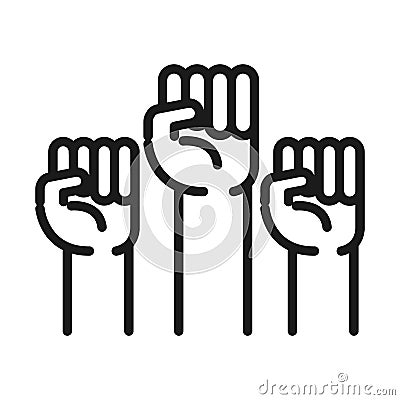 Feminism movement icon, fists raised up, female rights pictogram line style Vector Illustration