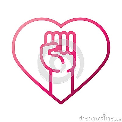 Feminism movement icon, raised hand in heart, female rights gradient style Vector Illustration