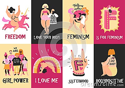 Feminism Vertical Cards Vector Illustration