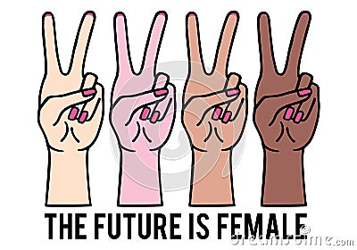 Female hands with peace sign, girl power, vector illustration Vector Illustration