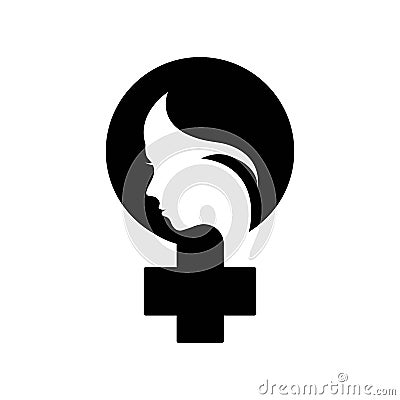 Feminist icon. Symbol of feminist movement. Female symbol with female face. Protest and revolution feminists fight. Feminism Vector Illustration