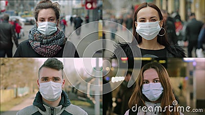 Femmes et homme dans les masques. Multiscreen collage d'écran divisé de montage. Concept du coronavirus covid2019 clips vidéos Femmes et homme dans les masques. Multiscreen collage d'écran divisé de montage. Concept du coronavirus covid2019 clips vidéos