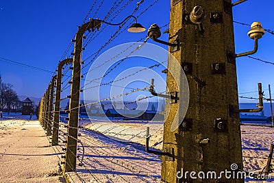 Fence around concentration camp of Auschwitz Birkenau, Poland Editorial Stock Photo