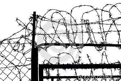 Fence with barbed wire Stock Photo