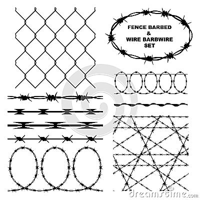 Fence barbed and wire barbwire set Vector Illustration