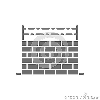 Fence with barbed wire, prison wall grey icon. Vector Illustration