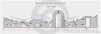 Fence with garden arch, layout drawing Stock Photo