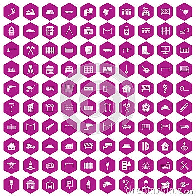 100 fence icons hexagon violet Vector Illustration