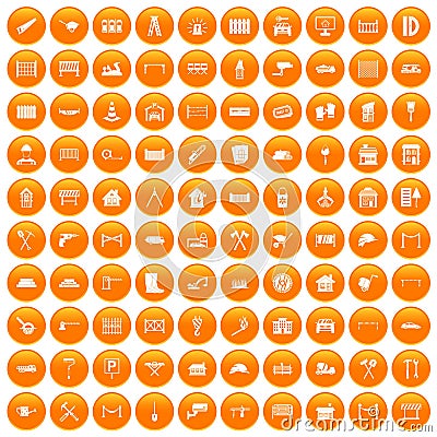 100 fence icons set orange Vector Illustration